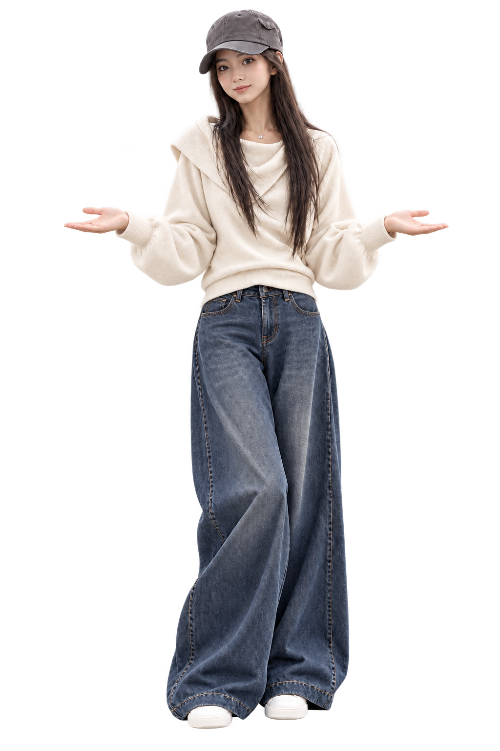 My digital character welcoming visitors with open palms and a gentle smile